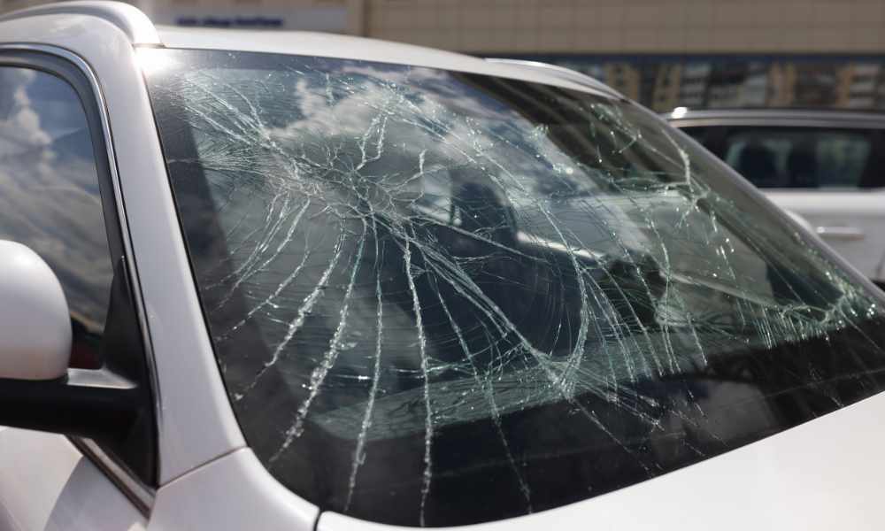 Image of a broken car windshield replaced by Houston Top Auto Glass